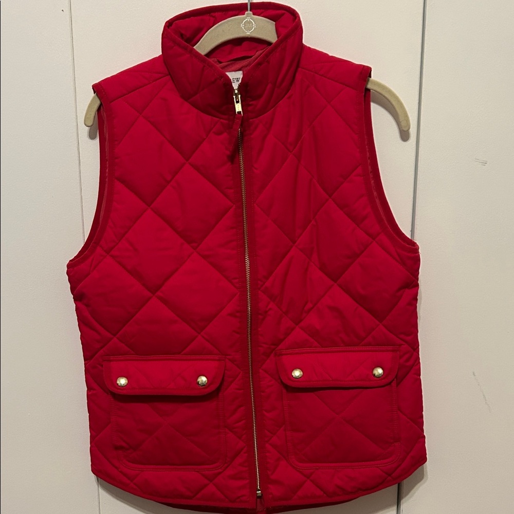 J Crew Raspberry Quilted Vest with Gold Accents